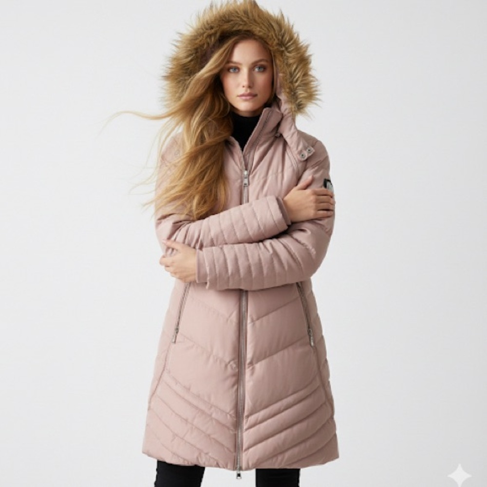 Claire FranceWomen's Pink Blush Quilted Puffer Parka Coat with Faux Trim Size 2X